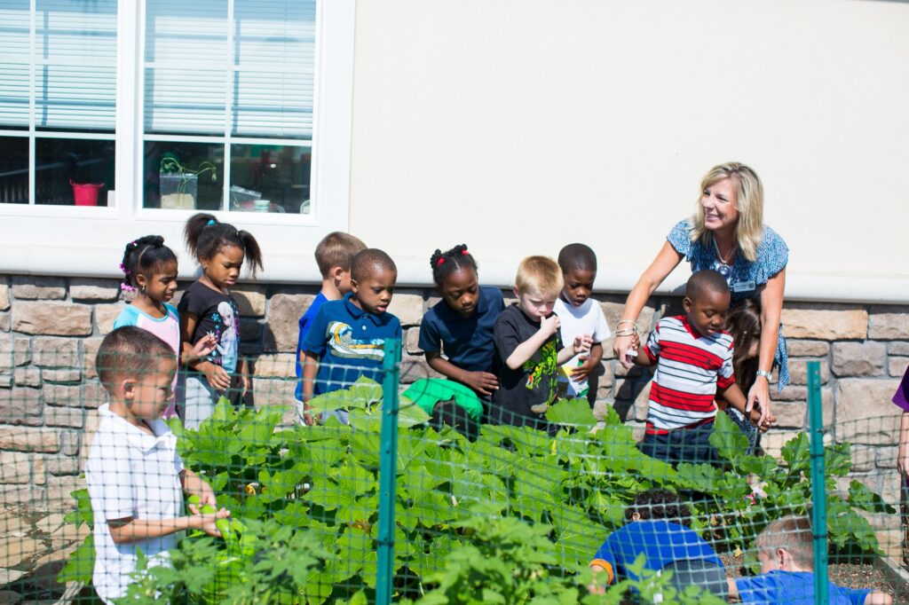 teaching kids about plants in an early learning center
