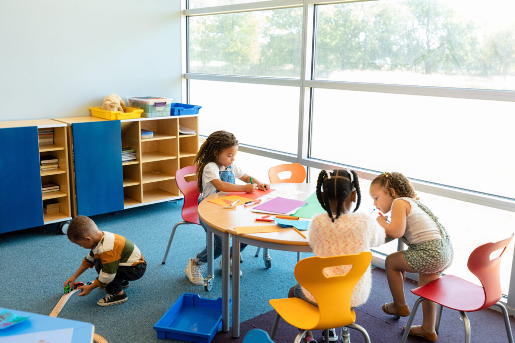 young kids doing classroom activities